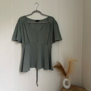 Zenobia Soft Green V-Neck Blouse